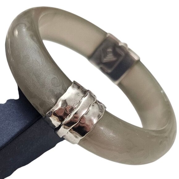Silpada Sterling Silver Lucite Frosted Smoky Hinged Bangle Bracelet - Picture 3 of 12